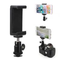 Mayitr Hot Shoe Adapter Ball Head With Lock + Phone Clip Bracket Holder Mount for DSLR Camera Cell Phone Iphone 14 13 X Pro Max