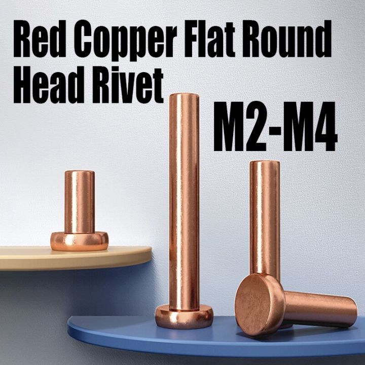 20pcs-m2-m2-5-m3-m4-length-3mm-40mm-knock-type-red-copper-flat-round-head-rivet-solid-rivet-solid-shank-tubular-rivet
