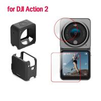 Protective Silicone Case for DJI Action 2 HD Tempered Glass Screen Protector Cover for DJI Action 2 Accessories