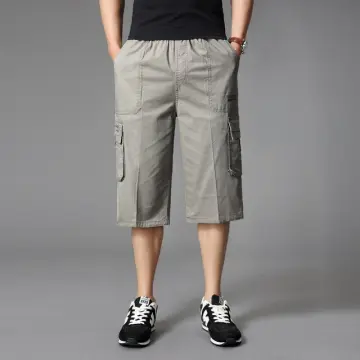 Mens 3/4 Long Length Shorts Elasticated Waist Cargo Combat Three Quarter  Pants