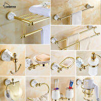 Crystal Brass gold bathroom accessories set towel rack hair dryer rack double toothbrush cup ceramic bathroom hardware suite