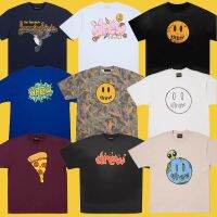 ■♚LIFE DRW เสื้อยืดลำลองผ้าฝ้ายแขนสั้นลายตัวอักษร Smiley สำหรับผู้ชายและผู้หญิงแฟชั่นแบบอเมริกัน