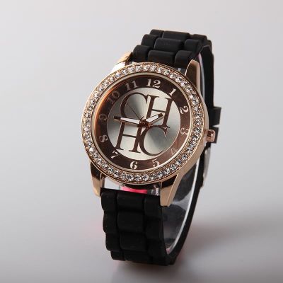 （A Decent035）New FamousGold Geneva Silicone CasualWatch Women CrystalWatches Relogio FemininoClock Hot Sale Hour