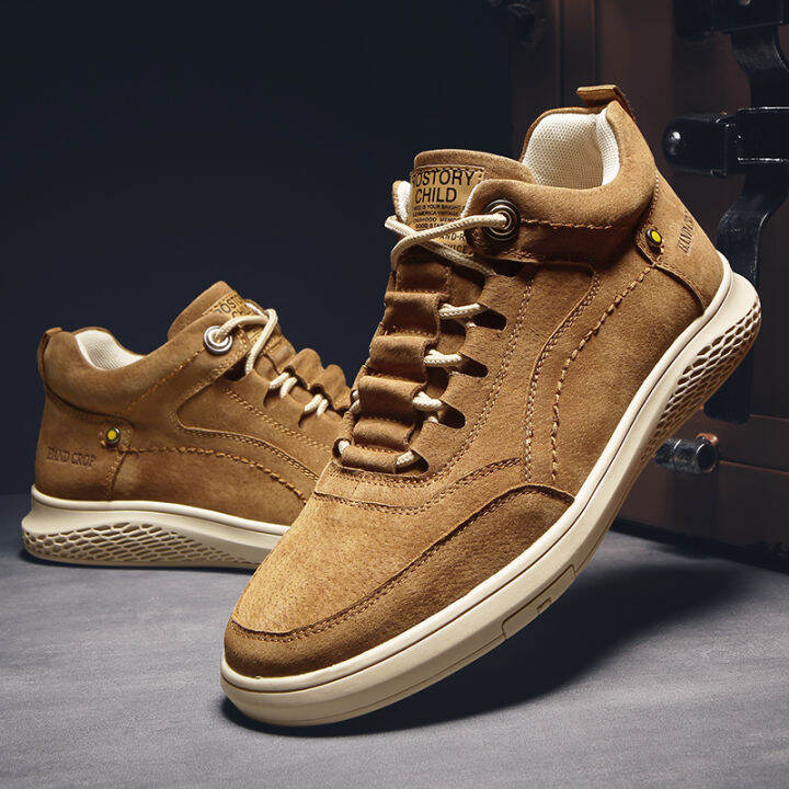 YCLIHAO 2023 High Top Men Casual Footwear Ankle Sand Brown Spring