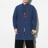 เสื้อผ้าจีนบาง Tang Coat Men S 2023 Cotton Jacket Medium Long Coat Hanbok Chinese Long Robe Windbreaker