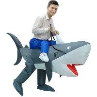 Deluxe Halloween Inflatable Shark Costume Funny Animal Full Body Jumpsuit Air Blow-up