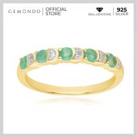 Gemondo แหวนเงินแท้ 925 Sterling Silver ประดับมรกต (Emerald) และเพชร (Diamond) ดีไซน์แหนแถวสไตล์คลาสสิก : แหวนพลอยผู้หญิง