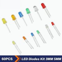 60pcs 5mm 3mm Light Emitting Diode F5 F3 Orange Yellow Red Green Blue White DIY LED Diode Assorted Kit Electrical Circuitry Parts