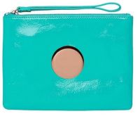 ❖❈▩ TURQUOISE PATENT LEATHER ROSEGOLD ROUND LOGO MEDIUM POUCH 20 X 15 CM