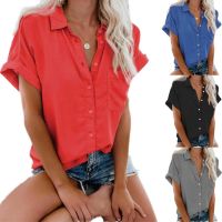 2023 hot style of Europe and the United States womens clothing foreign trade solid color loose big yards short sleeve shirt cardigan