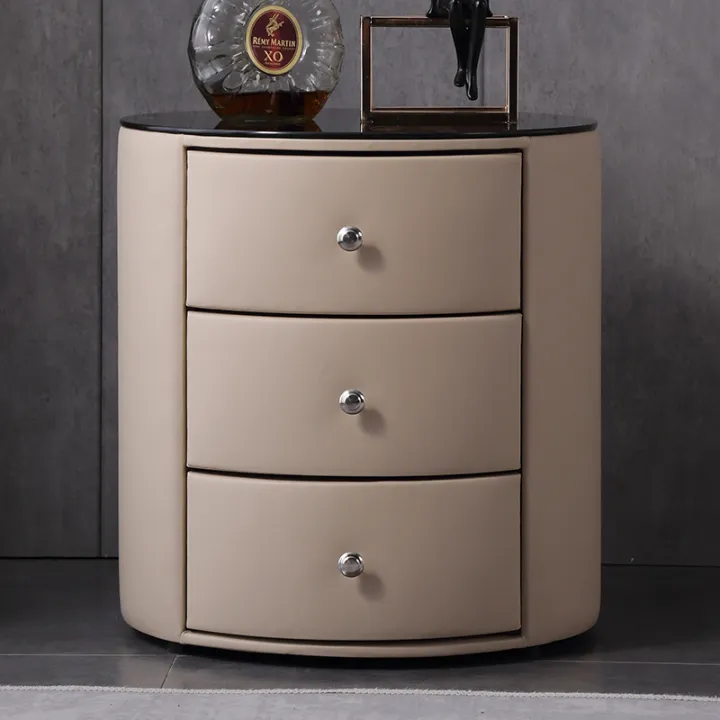 Brilliant Bedside Table Round Shape Bedside Table Leather Upholstery ...