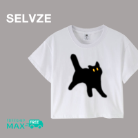 เสื้อฉบับภาษาเกาหลีเสื้อยืดสั้นลายแมวสุดหล่อสำหรับผู้หญิง SELVZE