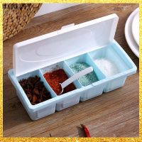 hotx【DT】 4 Grids Seasoning Condiment Storage Rack Spice Jar With Jars for