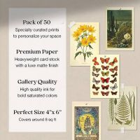 Hot Vintage Aesthetic Wall Collage Kit - 100 Mini Botanical Cottagecore Collage Art โปสเตอร์ (4X6inch),สำหรับ Trendy Photo Wall