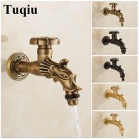 Carved Wall Mount Brass Antique Bronze BibcockDecorative Outdoor Garden Faucet Washing Machine Faucet Small tap