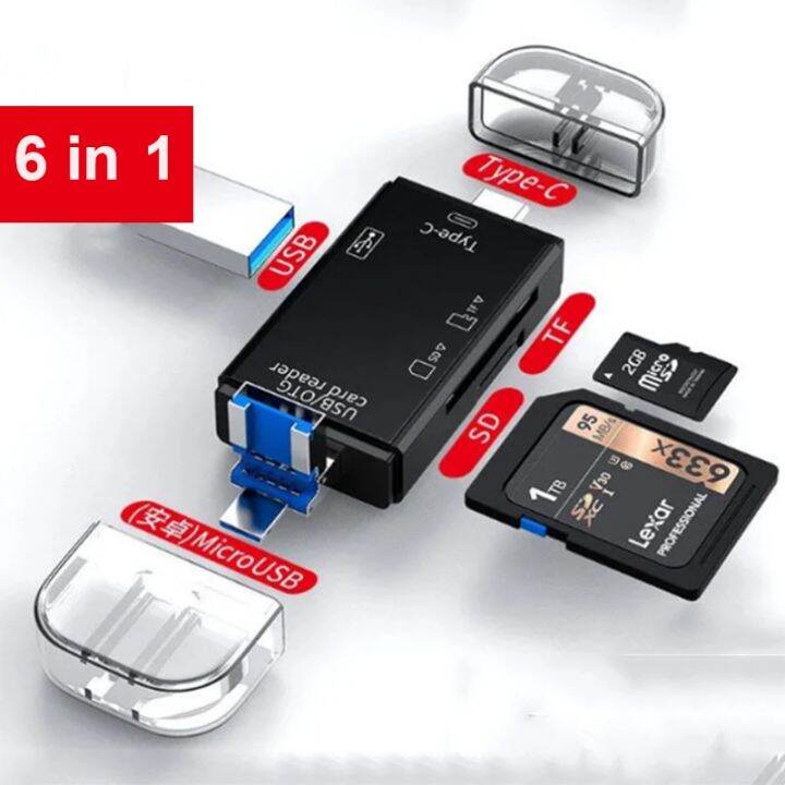 SD Card Reader USB C Card Reader 6 In 1 USB 2.0 TF/Mirco SD Smart