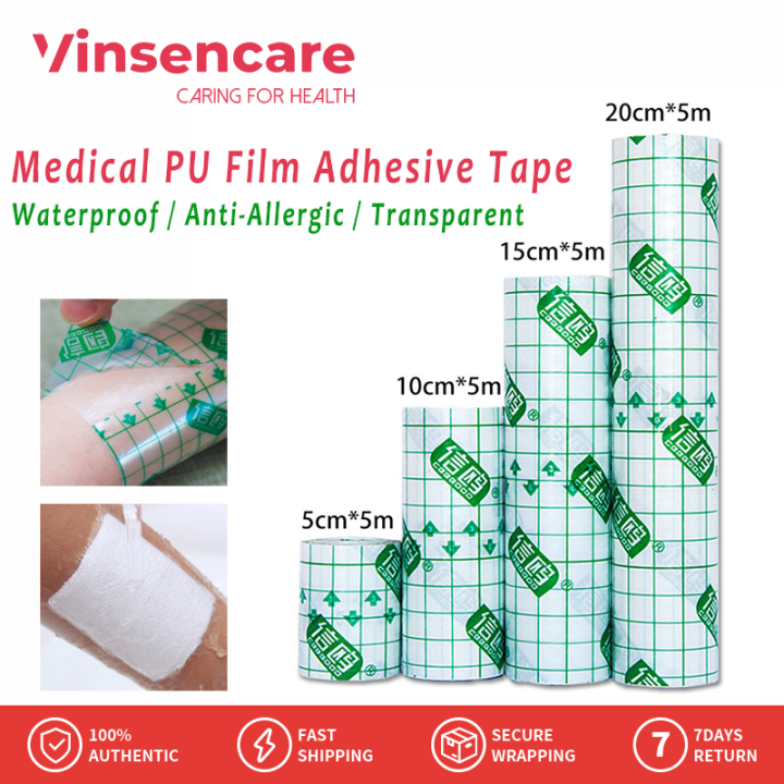 Vinsencare 1 Roll Medical PU Film Adhesive Tape Waterproof Transparent