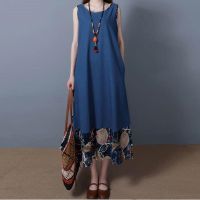 COD DSFGRDGHHHHH Women Sleeveless Soft Long Cotton Linen Dress 2020 Fashion High Waist A line Sleeveless Plus Size Maxi Dress Summer Beach Dress Casaul Loose O Neck Summer Maxi Dresses Plus Size Custom Style Oversized Dress