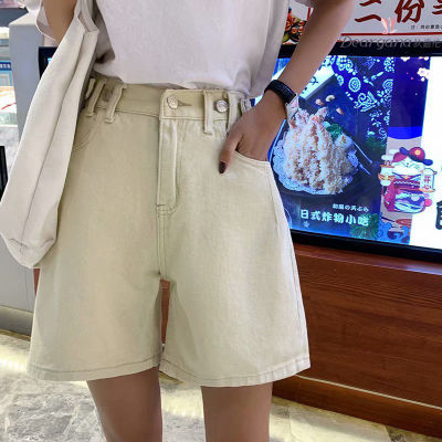 Wide-leg mid-pants womens summer new loose straight high-waisted denim shorts womens five-point pants ins tide