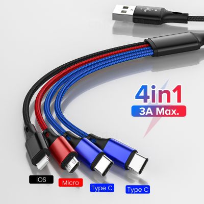 [HOT RUXMMMLHJ 566] 4in1 3in 1 USB ชนิด C สายสำหรับ iPhone 14 13 12 11 Pro Max 3 In 1 2 In 1สายชาร์จไมโคร USB USB Xiaomi Samsung สายสำหรับ Huawei