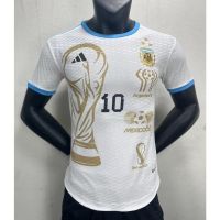 ✤✿ [Player Version] 2324 ใหม่ Argentina Messi Championship เสื้อยืดแขนสั้น ลายฟุตบอล สีขาว คุณภาพดี