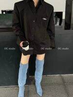 เสื้อปักลายตัวหนังสือสะพายไหล่ขนาดใหญ่สำหรับผู้หญิงทรงหลวม2023ตัว