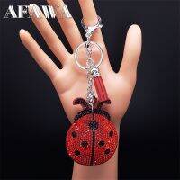 Ladybug Tassel Crystal Keychain Bag Charm for Women/Men Ladybird Key Chain Accessories Jewelry llaveros para mujer lujo K2871S01 Key Chains