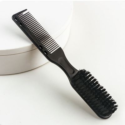 Double-sided Comb Brush Black Small Beard Styling Brush Professional Shave Beard Brush Barber Vintage Carving Cleaning Brush