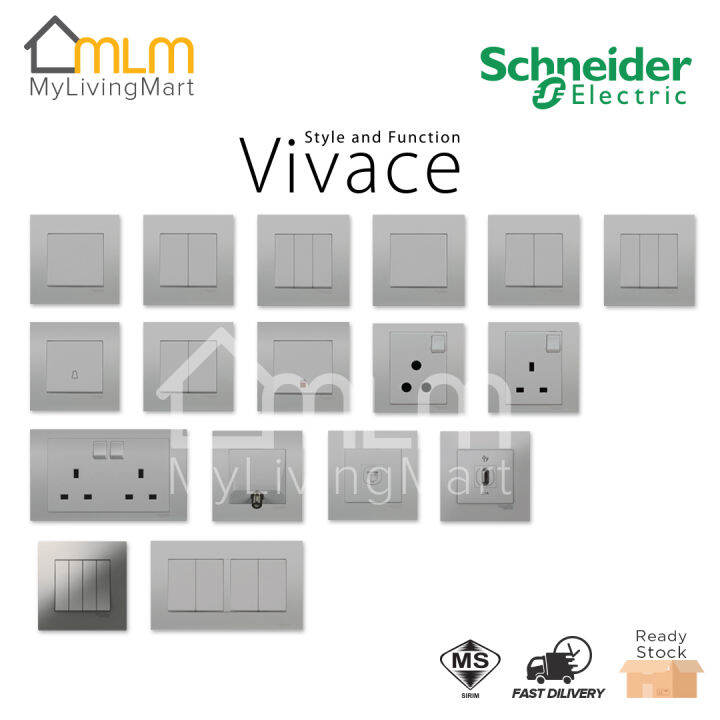 Schneider Vivace Silver 13A Switch Socket 3 Pin 1G 2G 3G 4G 20A Double ...