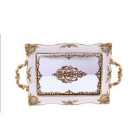 THLT1B European Vintage Cake Trays Gold Mirror Glass Cupcake Plate Perfume Holder Mirrored Makeup Tray Wedding Party Home Decoratio