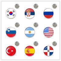 hot【DT】 Flag Glass Brooch KoreaSerbiaRussiaSloveniaArgentinaUnited StatesTurkeySpainDominica Collar Pins