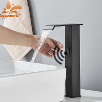 Smart Sensor Bathroom Basin Faucet Inligent Black Automatic Sense Deck Mount ss Cold Hot Water Mixer Waterfall Crane