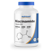 น้ำพุแห่งการชะลอวัย NAD+ Nutricost Niacin (Vitamin B3) 500mg, 240 Capsules - with Flushing, Non-GMO, Gluten Free