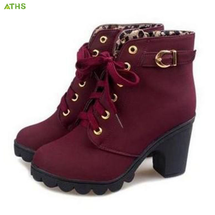 aths-รองเท้าบูทรองเท้าบูทสภาพอากาศที่อบอุ่นเรียบเนียนผ้าพียูกันน้ำสำหรับฤดูใบไม้ร่วงฤดูหนาวสวมใส่ทุกวัน