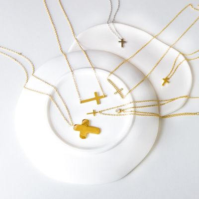 【CW】Christian Cross Jewelry Women/Man Necklace Cubic Zirconia Hippy Large Tiny Pendant Gothic Couple Choker Gold Color Chains Gifts