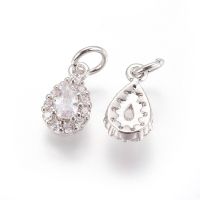 2pc Brass Cubic Zirconia Charms teardrop Platinum Clear 11~11.5x6.5x4mm Hole: 3mm