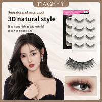 MAGEFY 4 คู่ 3D ขนตาปลอมธรรมชาติกาวติดขนตาขยายนำกลับมาใช้ใหม่ขนตาบางต่อครบชุด