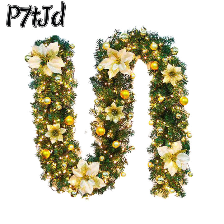 p7tjd-ดอกไม้ประดิษฐ์270cm-พวงมาลัยคริสมาสต์แบบเข้ารหัสจี้หรูหราพร้อมตกแต่งคริสต์มาสไฟสายประดับหวายดอกไม้