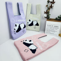 Fashionable Korean Version Tote Bag Cute Panda Vest Bag Knitted Handbag Vest Bag Cute Panda Handbag