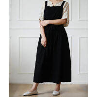 Japanese Apron Pinafore Dress Fashion Korean Work Gown Apricot with Long Waist Tie for Women Kitchen Cooking Baking Robe TJ3648