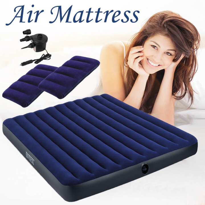 เตียงเดี่ยวขนาดควีนไซส์-6-ฟุตหมอน-2-ใบและที่ปั๊มลมไฟฟ้า-intex-air-mattress