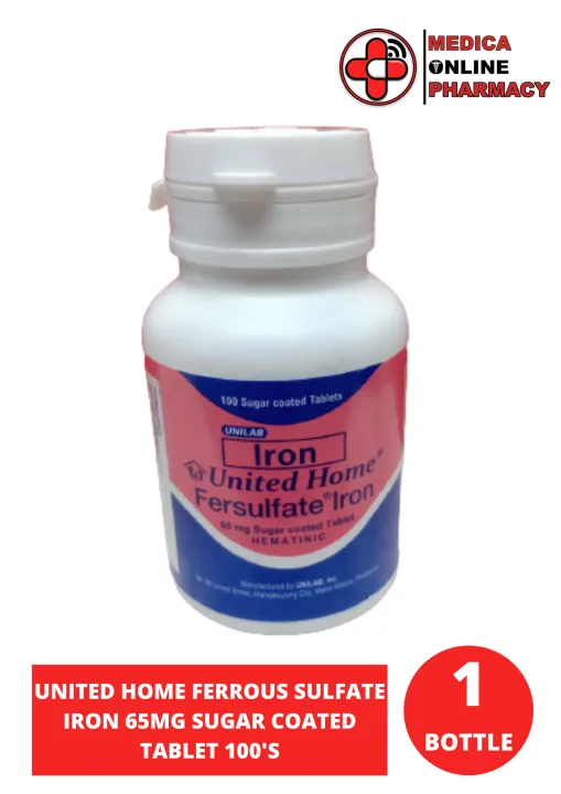 United Home Ferrous Sulfate Iron 65mg Sugar Coated Tablet 100's Anti