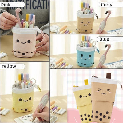 Stand Up Stationery Case Pen Box Stationery Pouch Stand Up Pencil Case Telescopic Pen Bag Cute Milk Tea Pencil Case