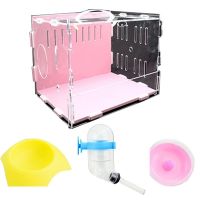 Hamster Habitat Acrylic Small Pet Habitat Hamster Cage Hamster Living House Clear Box with Feeder Bowl Bottle Wheel