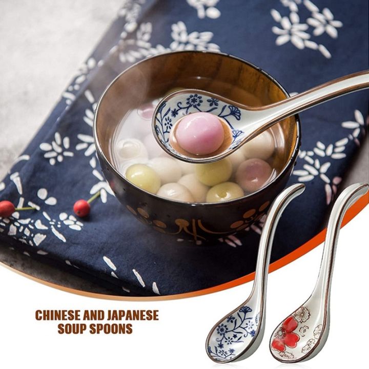 8-pieces-asian-retro-chinese-ceramic-rice-spoons-curved-handle-ramen-soup-spoon-painted-flower-spoons-with-long-handle