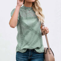 5xl Women Clothing y Lace Patchwork Chiffon Shirt Blouse woman 2022 Summer Fashion Short Sleeve Hollow Out Shirts Top Femme