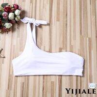 YJ★Women Summer One Shoulder Bikini Top Solid Color Padded Push-up Bathing Suit Lady y Lace-up Backless Swimwear