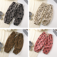 TINGQI Korean Style For 0-7 Years Toddler Baby Girls Boys Long Pants Korean Style Retro Corduroy Pants Bottoms Trousers Kids Sports Dots Print Bloomers