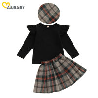 Ma&amp;Baby 1-6Y Fashion Toddler Children Kids Girls Clothes Set Ruffles Long Sleeve Top Plaid Skirts Hat Autumn Spring Costumes