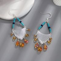 Ethnic style turquoise tassel earrings for womens simple long Bohemian jade pendant earrings PLPJ